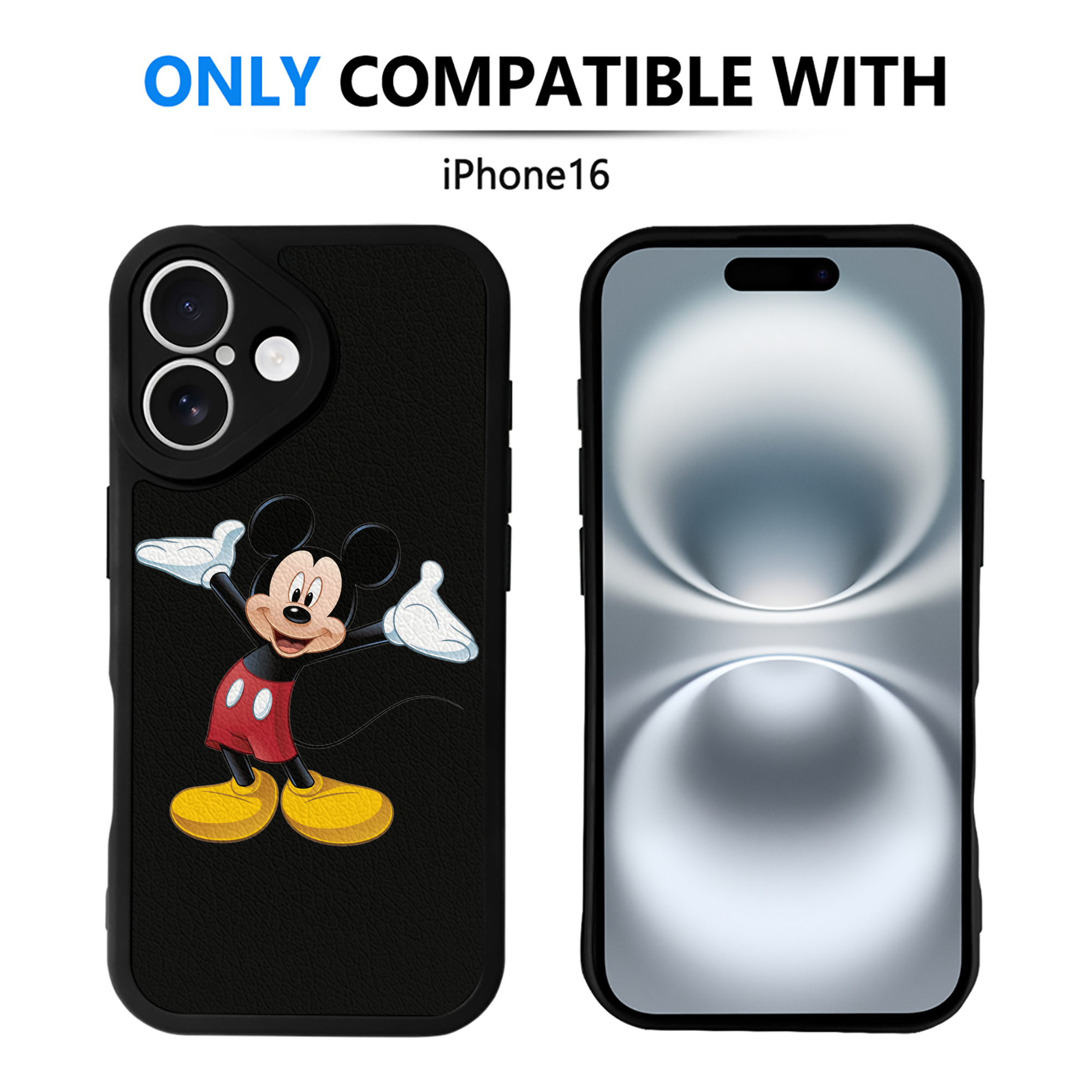 （画像用） ミッキーマウス Mickey Mouse 【iPhone 16シリーズ対応】シリコンスマホケース（レザー調） 材質：シリコン